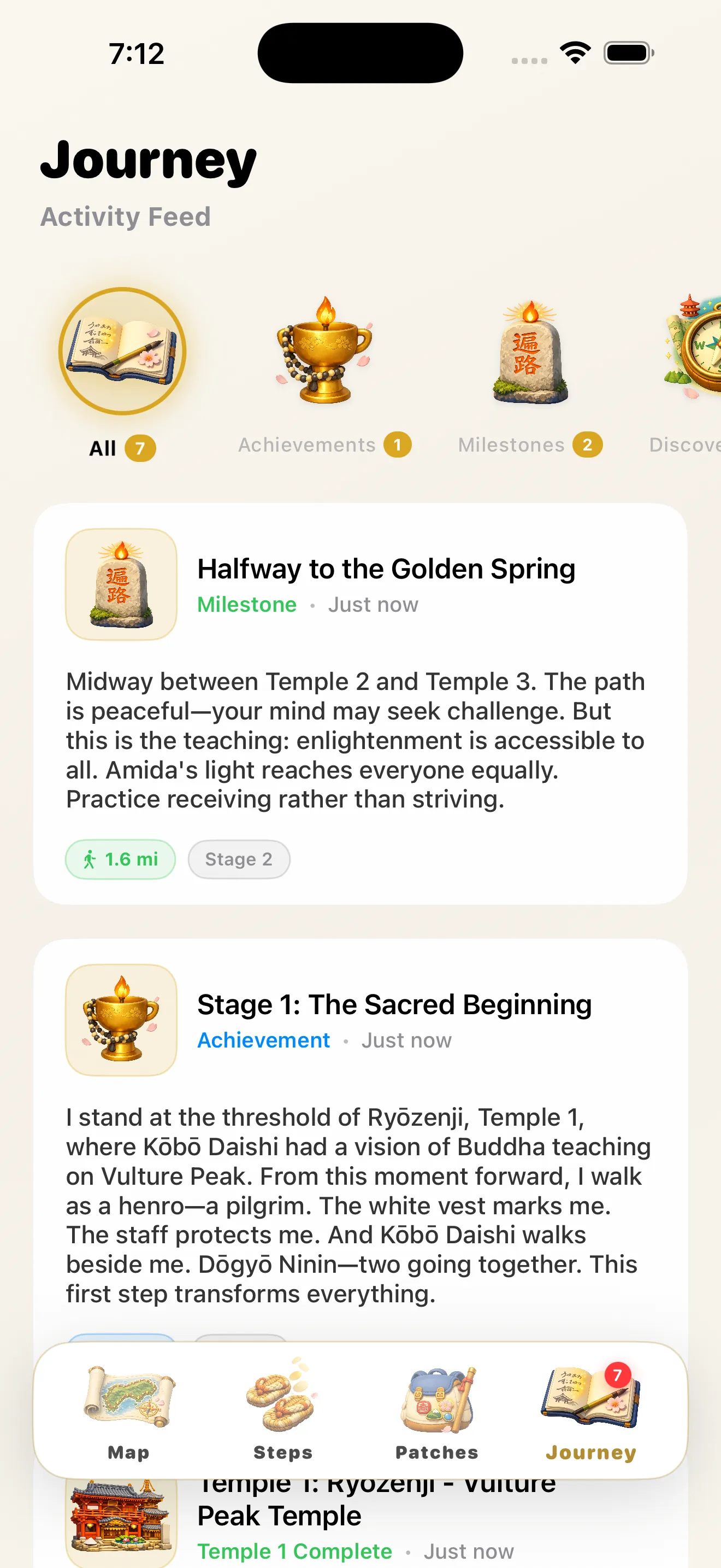 Personal journey timeline
